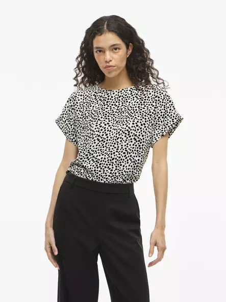 VILA VIJOSA Lyhythihainen Toppi Pyöreä Pääntie - Trikoopaidat ja Collegepaidat - NOS14101663SANDSH - 1