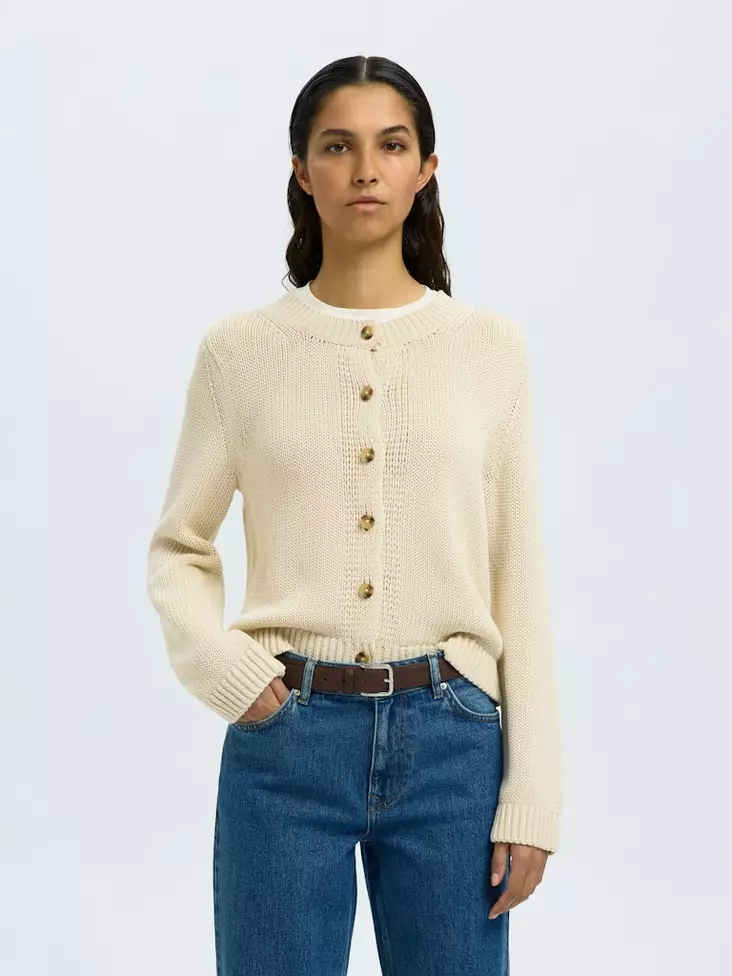 SELECTED FEMME Ivy Puuvillaneuletakki Napituksella - Neuletakit - 25416098158BIRCH - 1