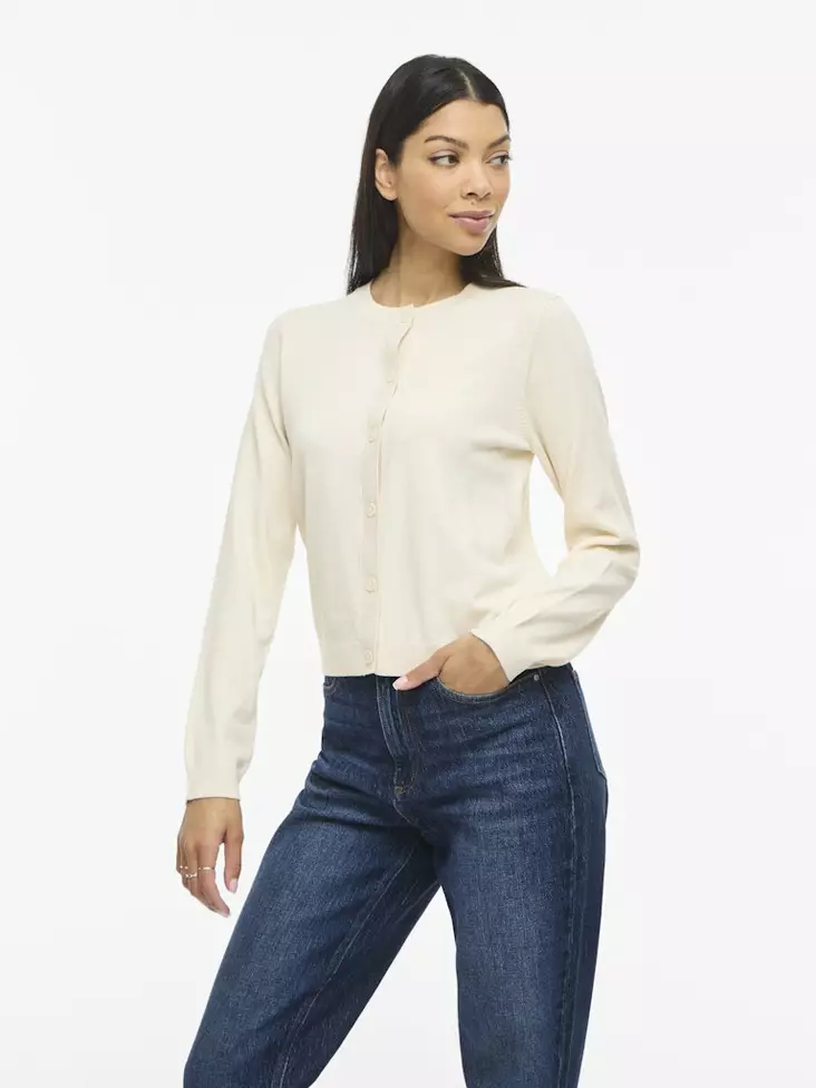 VILA VILOLLO Lyhyt Neuletakki Napituksella - Neuletakit - 26114112172SANDSH - 1