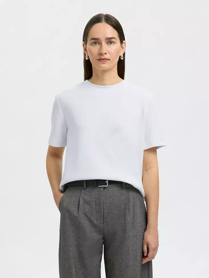 SELECTED FEMME Tenny Pyöreäpäänteinen T-paita - Trikoopaidat ja Collegepaidat - NOS16099930SNOWWH - 1