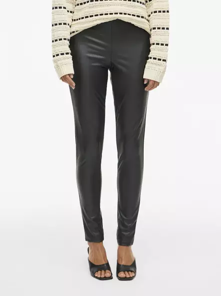 VILA Saffron Pinnoitetut Housut Korkeavyötärö - Pitkät housut - 25414111306BLACK - 1