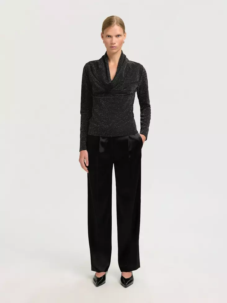 SELECTED WOMAN Sandra Pusero Poimutetulla Kauluksella - Neulospaidat - 25616099564BLACK - 1