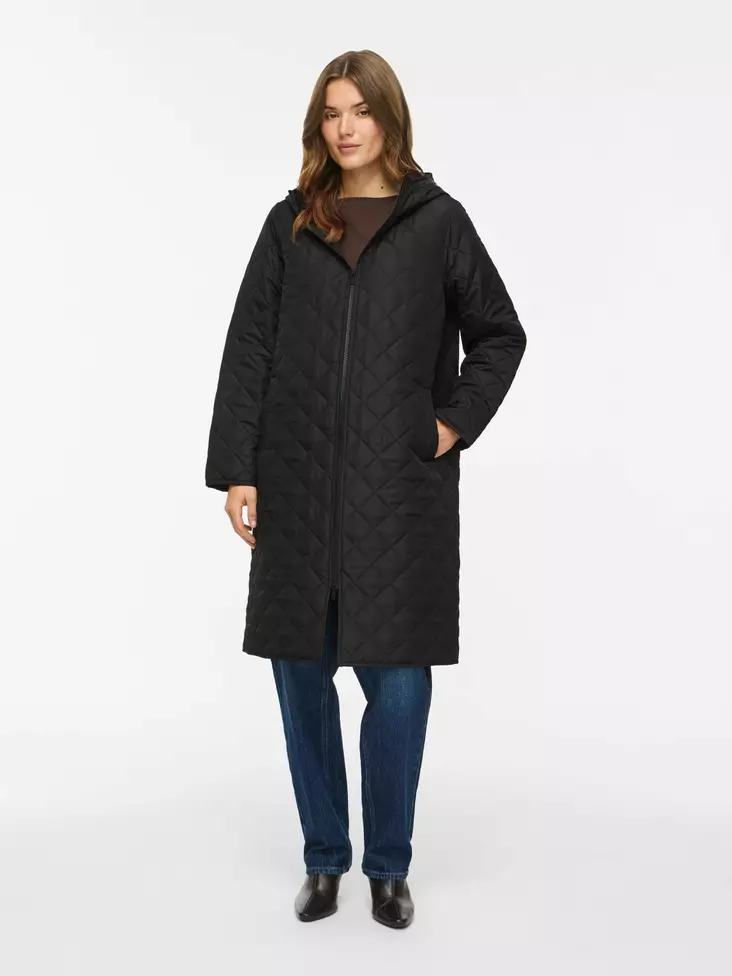 VILA VITATE Hupullinen Pitkä Tikattu Takki - Kevyttakit ja Liivit - NOS14116549BLACK - 1