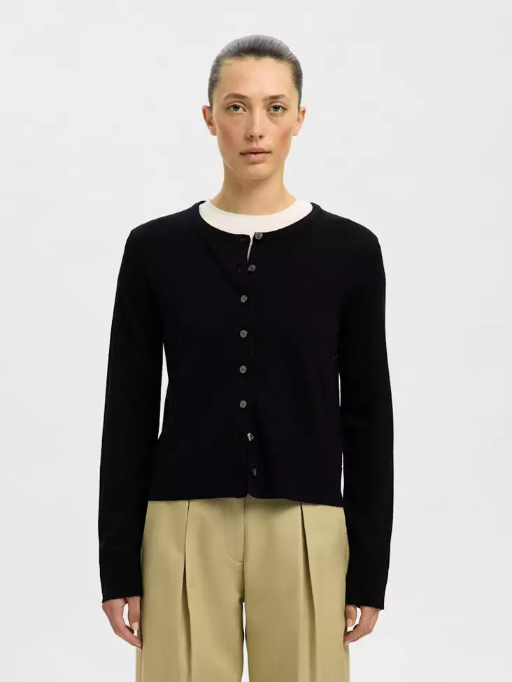 SELECTED FEMME Thea Merinovillaneuletakki Napituksella - Neuletakit - NOS16098148BLACK - 1