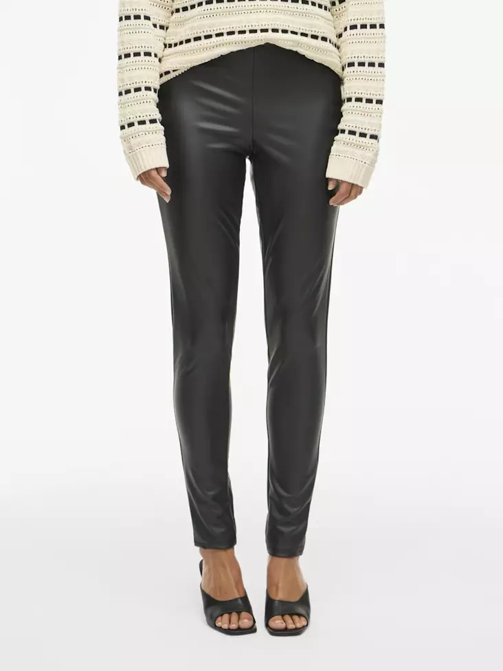 VILA Saffron Pinnoitetut Housut Korkeavyötärö - Pitkät housut - 25414111306BLACK - 1