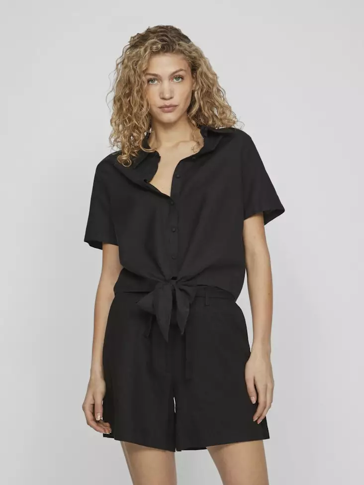 VILA VIPRISILLA Edestä Solmittava Paita - Kangaspaidat - 25214096244BLACK - 1