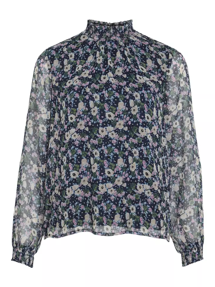 VILA Falia Kukkakuosillinen Paita High Neck - Kangaspaidat - 25414111259NAVYBL - 1