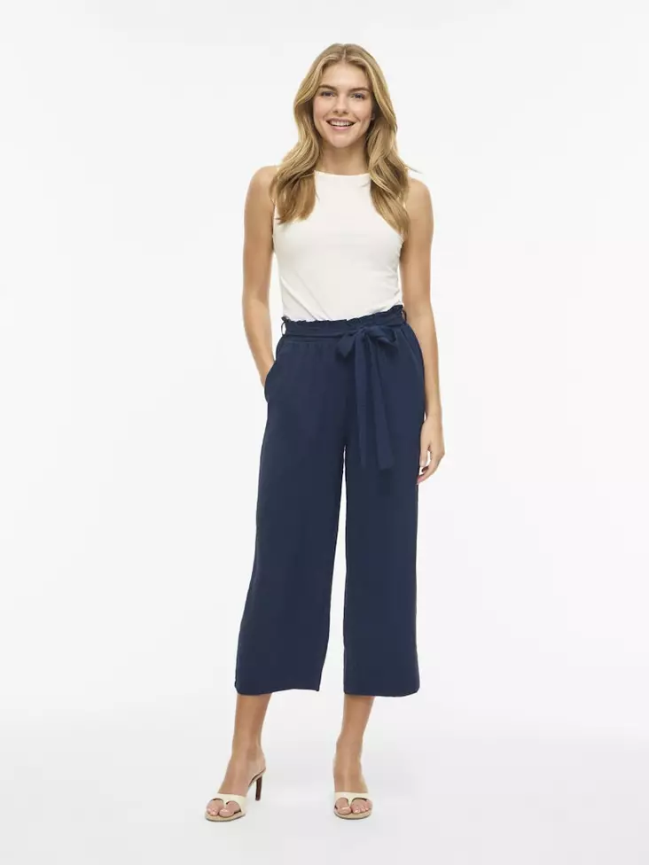 VILA VIJOSA Korkeavyötäröiset Culottes Housut - Cropped, 7/8 -lahje - NOS14100306NAVYBL - 1