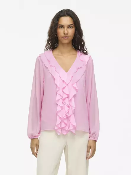 VILA Ane Röyhelöinen Pitkähihainen Paita - Kangaspaidat - NOS14114604BONBON - 1