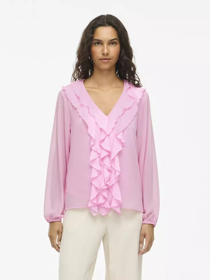 VILA Ane Röyhelöinen Pitkähihainen Paita - Kangaspaidat - NOS14114604BONBON - 1