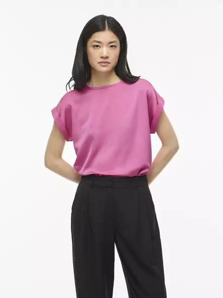 VILA VIELLETTE Kiiltävä Lyhythihainen Toppi - Trikoopaidat ja Collegepaidat - NOS1405956FIJIFLO - 1