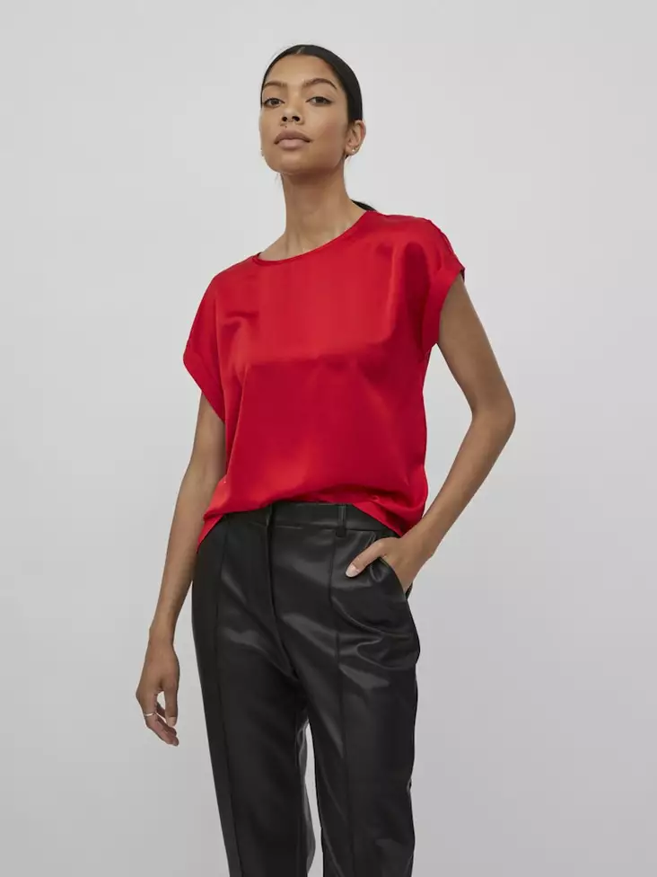 VILA Ellette Kiiltävä Lyhythihainen Toppi - Trikoopaidat ja Collegepaidat - NOS1405956BARBADO - 1