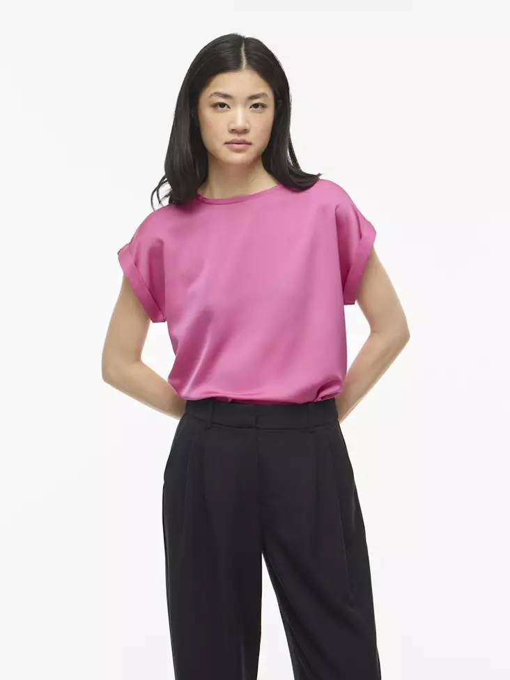 VILA VIELLETTE Kiiltävä Lyhythihainen Toppi - Trikoopaidat ja Collegepaidat - NOS1405956FIJIFLO - 1