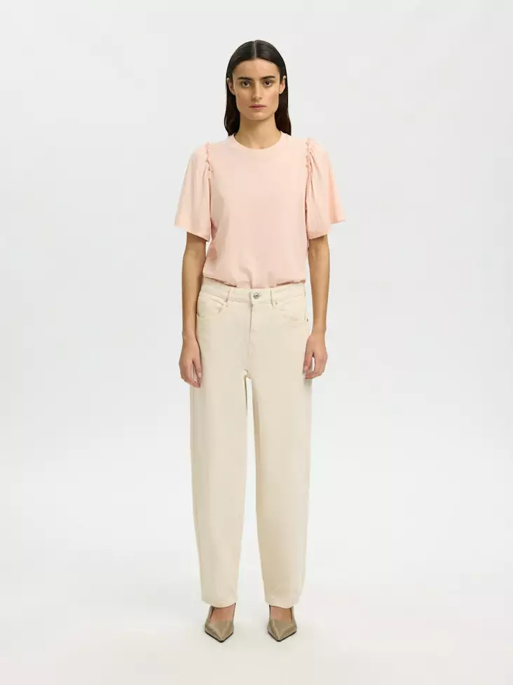 SELECTED WOMEN SLWPENELOPE Lyhyhihainen Puuvillapaita - Trikoopaidat ja Collegepaidat - NOS16093306PALEDO - 1