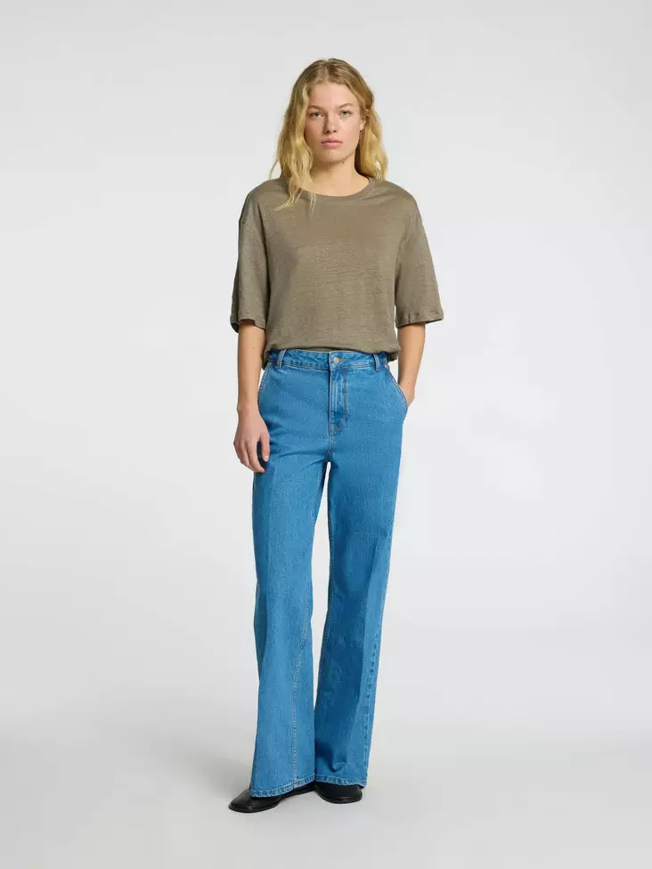 SELECTED FEMME Vilja Lyhythihainen Pellavapaita - Trikoopaidat ja Collegepaidat - 25216090089VETIVER - 1