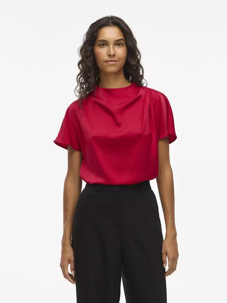 VILA Elmina Korkeakauluksinen Lyhythihainen Toppi - Kangaspaidat - 25614110140JESTER - 1