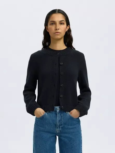 SELECTED FEMME Ivy Puuvillaneuletakki Napituksella - Neuletakit - 25416098158DARKAS - 2