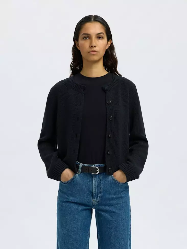 SELECTED FEMME Ivy Puuvillaneuletakki Napituksella - Neuletakit - 25416098158DARKAS - 1