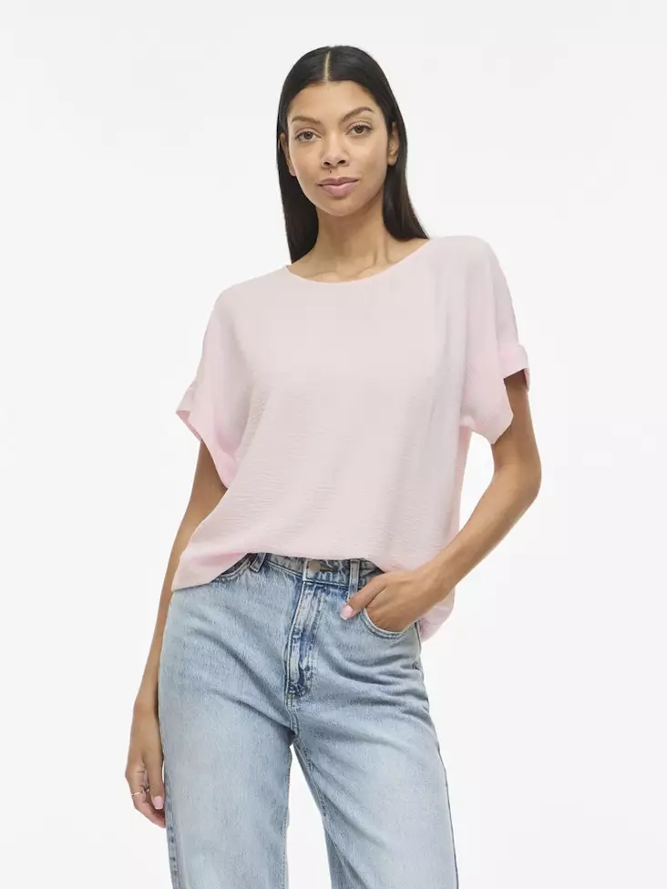 VILA VIJOSA Lyhythihainen Toppi Pyöreä Pääntie - Trikoopaidat ja Collegepaidat - NOS14101663CHERRY - 1